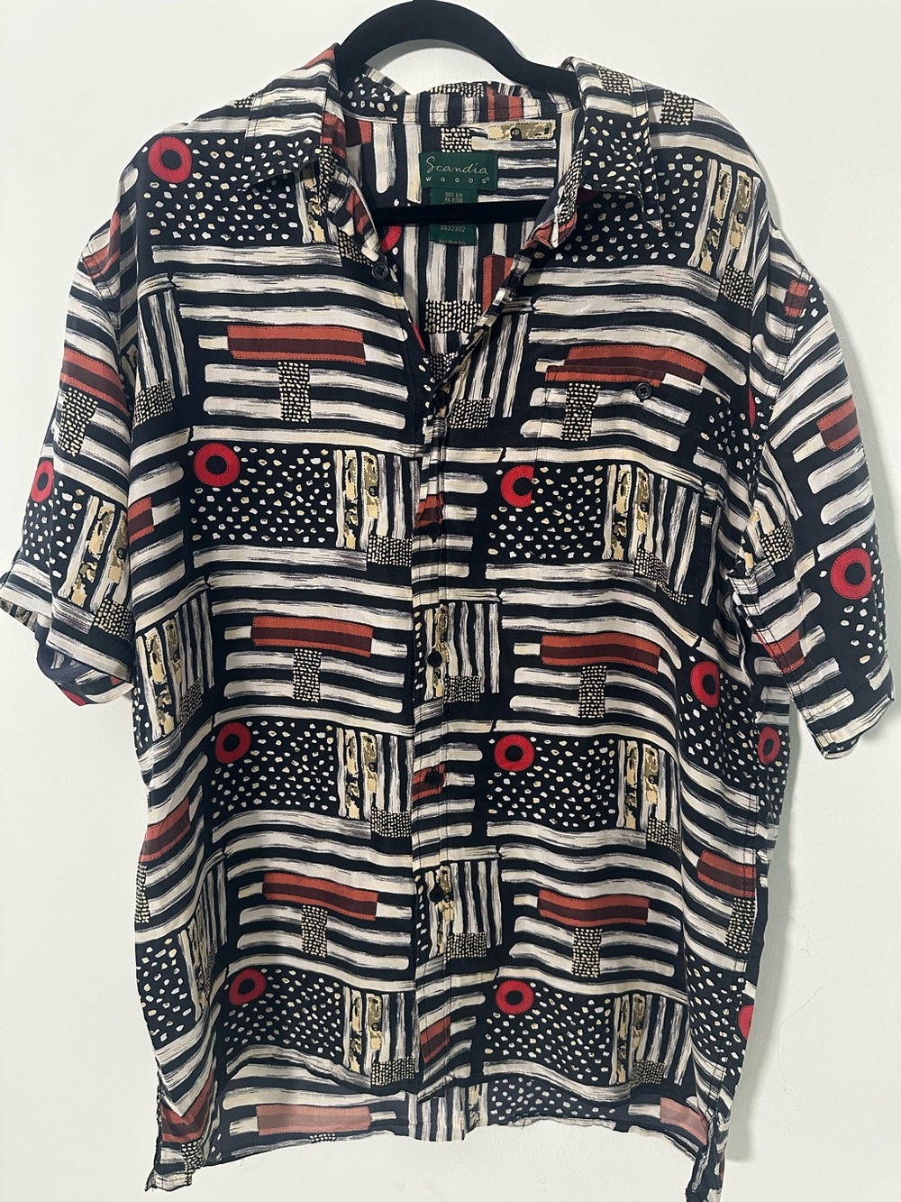 Scandia Woods Silk Abstract Button Up Shirt Large Retro 90s Style